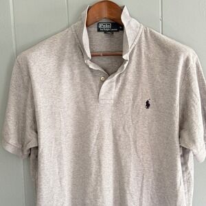 Ralph Lauren Vintage Polo Shirt Mens L Gray Cotton Soft Jersey Minimal Preppy